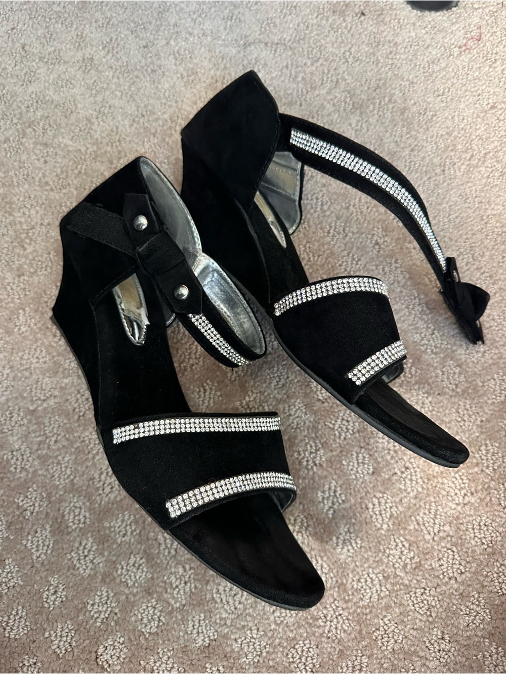 Black Rhinestone Accent Wedge Sandals